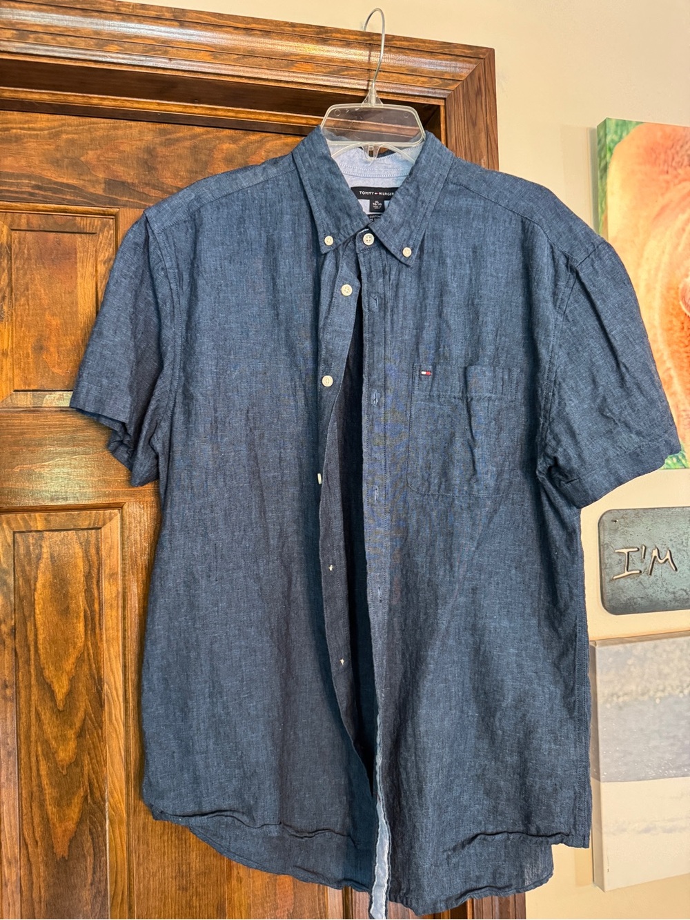 Tommy Hilfiger Navy Short-Sleeve Button-Down linen Shirt